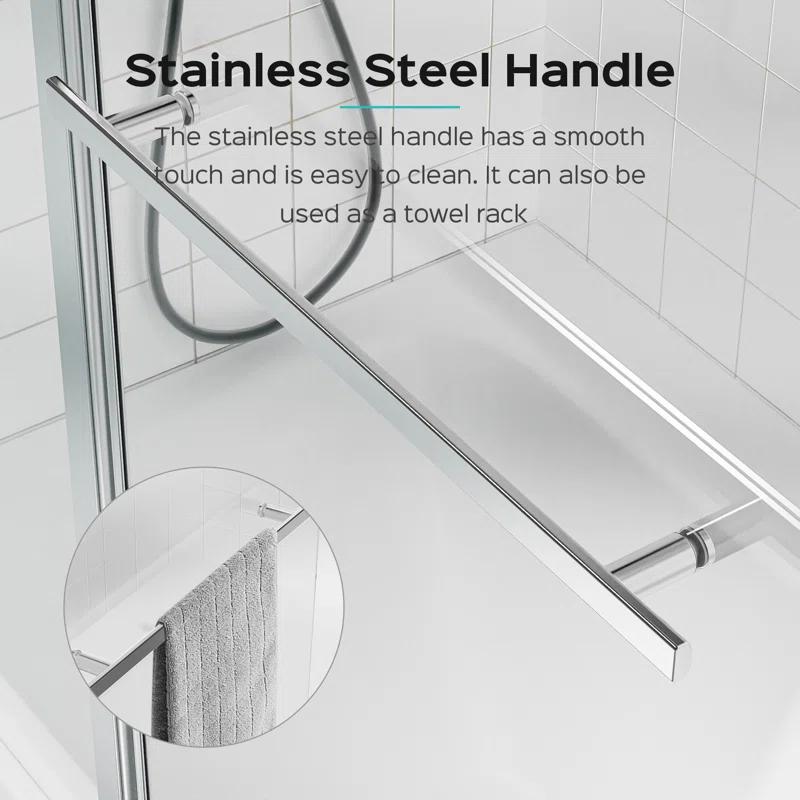 Tryimagine 43 In. W * 58 In. H Frameless Folding Shower Doors For Bathtub, 1/4" (6Mm) Thick SGCC Tempered Glass Door, Bathroom Pivot Tub Glass Door CCNPPcc-W1552P173133