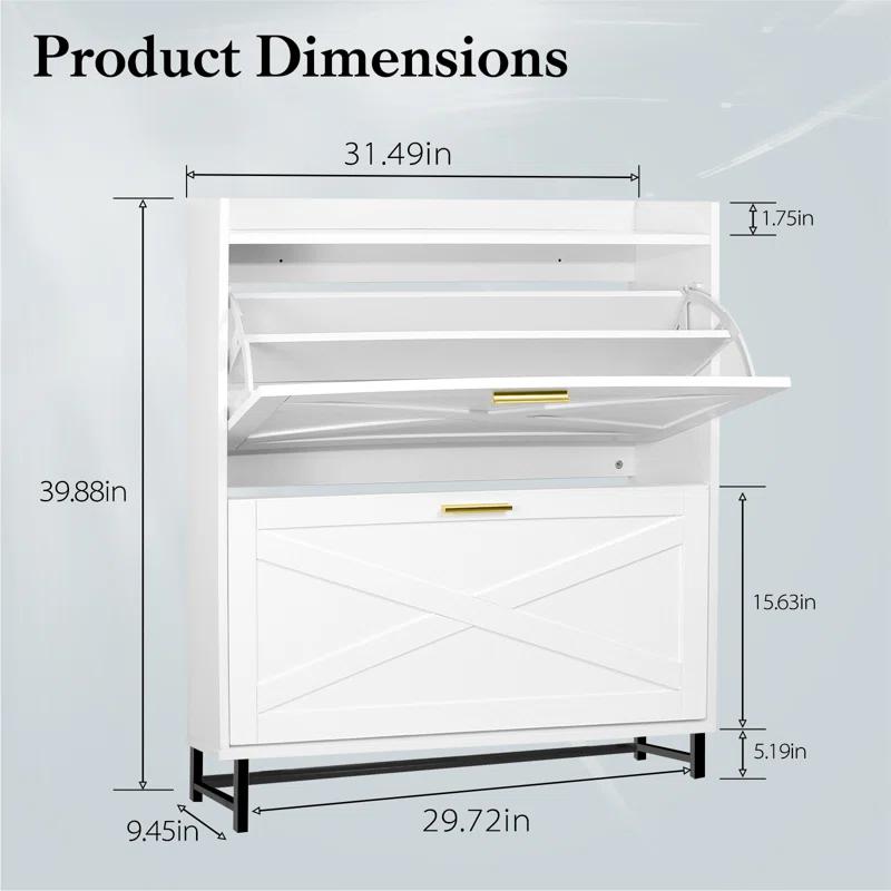 Gracie Oaks Shoe Cabinet With 2 Flip Drawers, Narrow Shoe Cabinet Hidden Shoe Rack Freestanding Shoe Cabinet Organizer For Entryway, Hallway