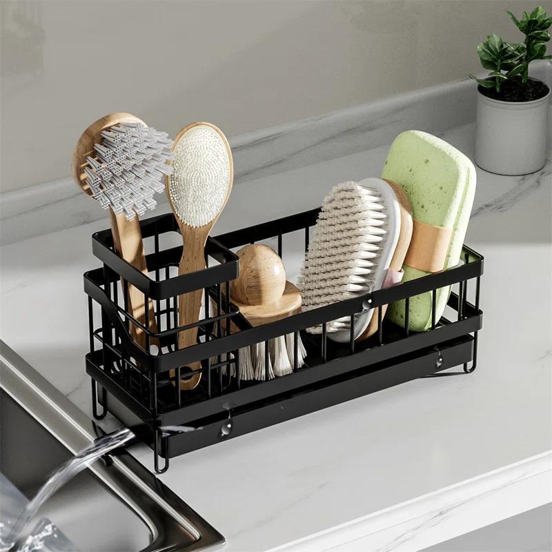 QIANXI Sponge Holder For Kitchen Sink - Self-draining Sink Caddy With Brush Holder And Dishcloth Holder, Stainless Steel Kitchen Sink Organizer For Countertop