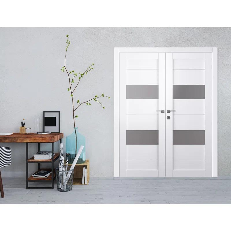 Belldinni Berta Solid Manufactured Wood and Glass Paneled Prefinished Standard Double Door