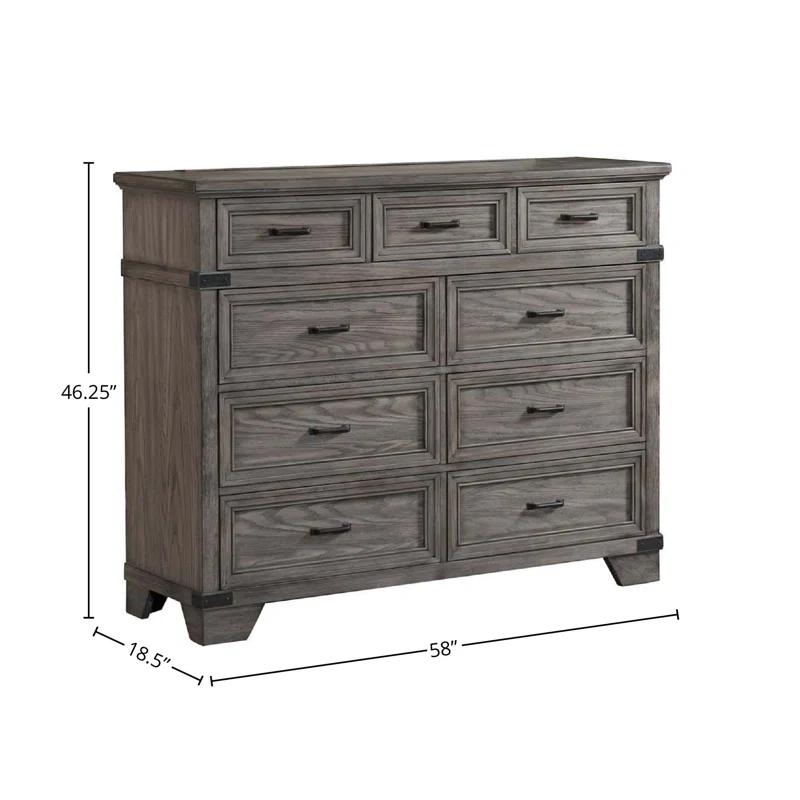 Three Posts™ Lacroix 9-Drawer Dresser, Brushed Steel