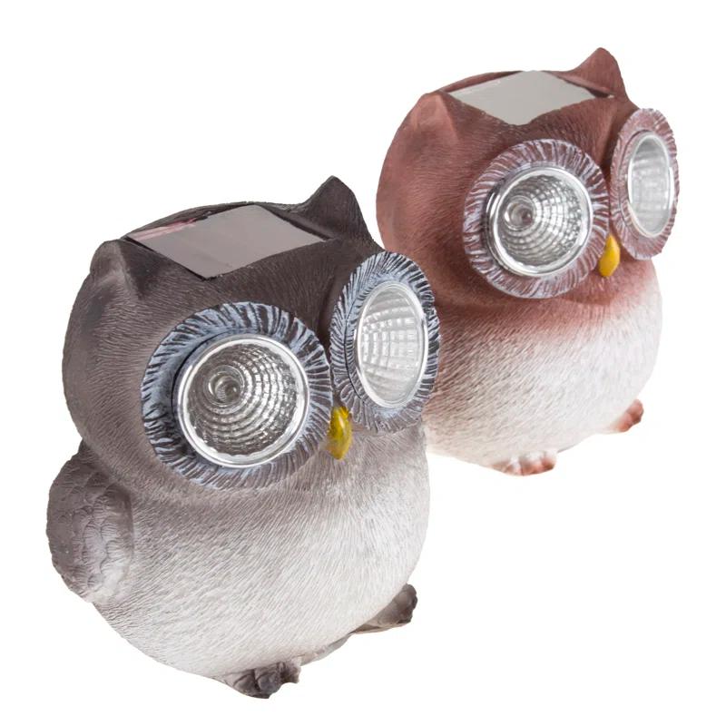 Pure Garden Weather- Resistant Owl Solar LED 2 Piece Light Statue Set- Decoys to Scare Birds Away (Set of 2)