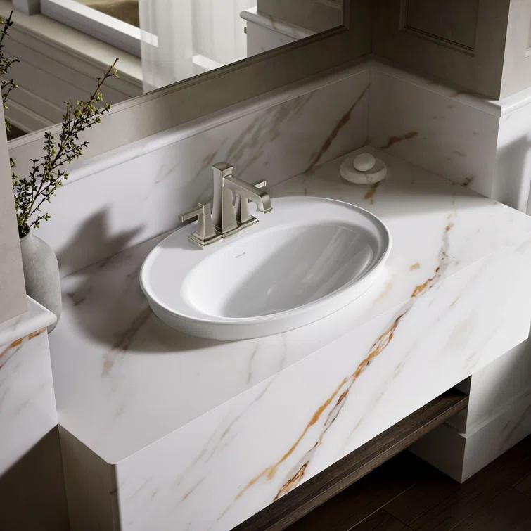 Serif® Ceramic Oval Drop-In Bathroom Sink with Overflow