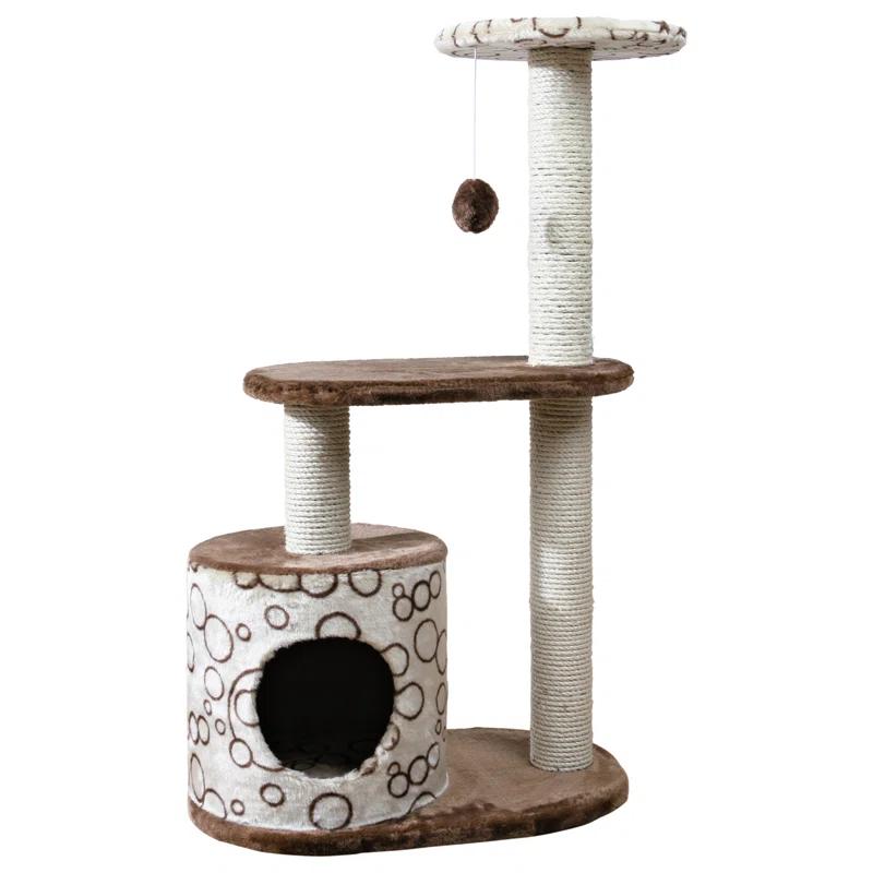TRIXIE Casta 37.4" Cat Tree with Sisal Scratching Posts, Plush Covered Condo and Platforms, Dangling Cat Toy