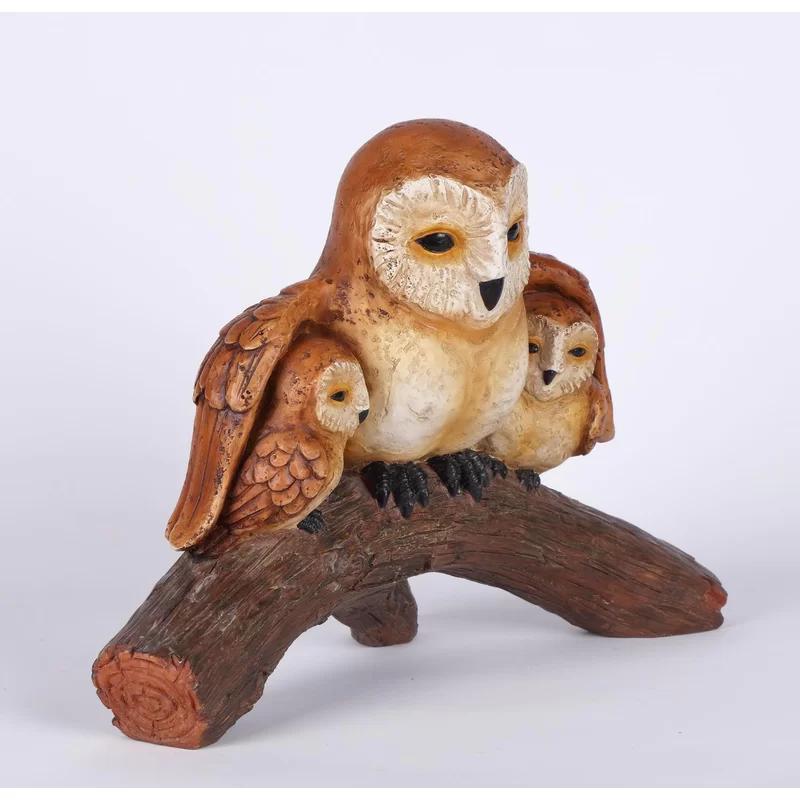 Polyresin Owl Family Figurine with Natural Finish