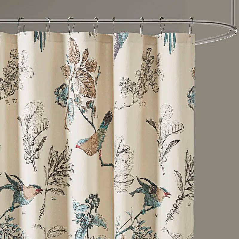 72" Multicolor Cotton Floral Shower Curtain with Birds