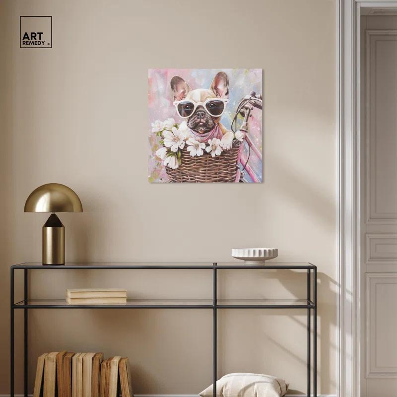 Art Remedy Frenchie Bike Basket Canvas Kids Art Prints by Art Remedy