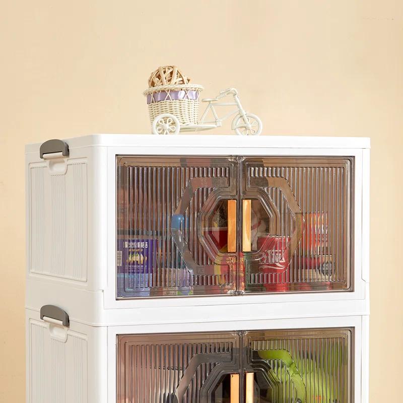 Rebrilliant Canas 3 Pack Stackable Storage Bins Folding Organizer Boxes Collapsible Closet With Doors Wheels Lids