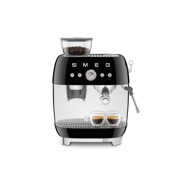 SMEG Black Semi-Automatic Coffee and Espresso Machine with Milk Frother