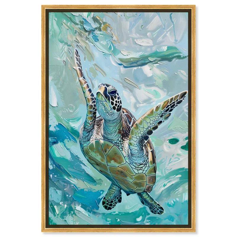 Art Remedy Art Remedy Serene Turtle Framed Colorful Coastal 1 Piece Canvas Wall Art 57715