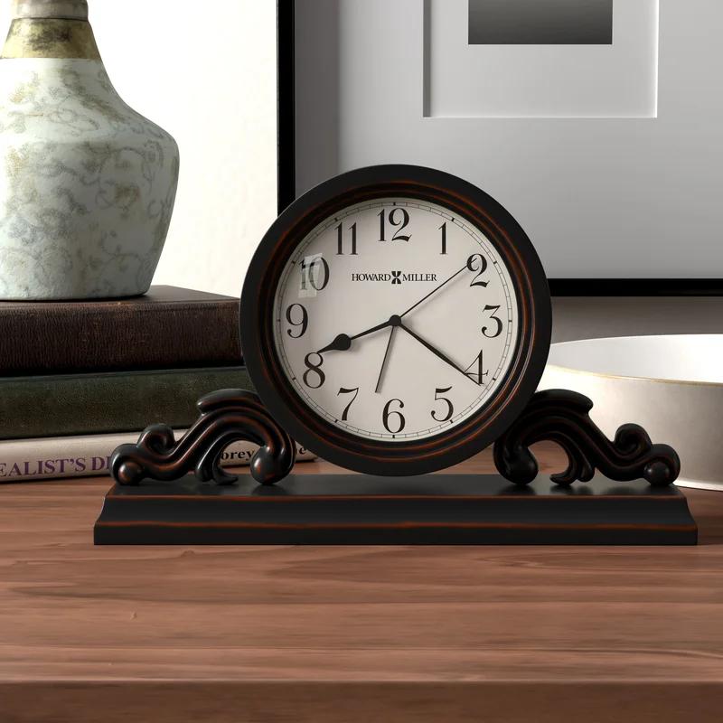 Worn Black Wood and Metal Table Clock with Alarm