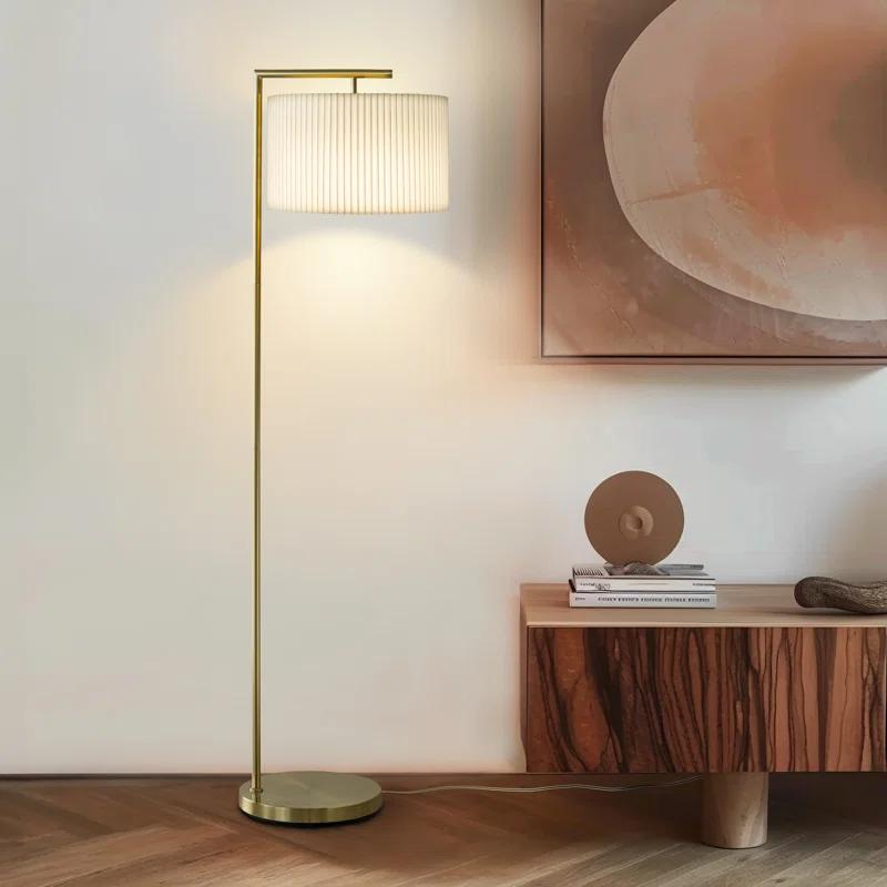 Montage Modern 60 in. Mid-Century Modern LED Floor Lamp with Fabric Drum Shade