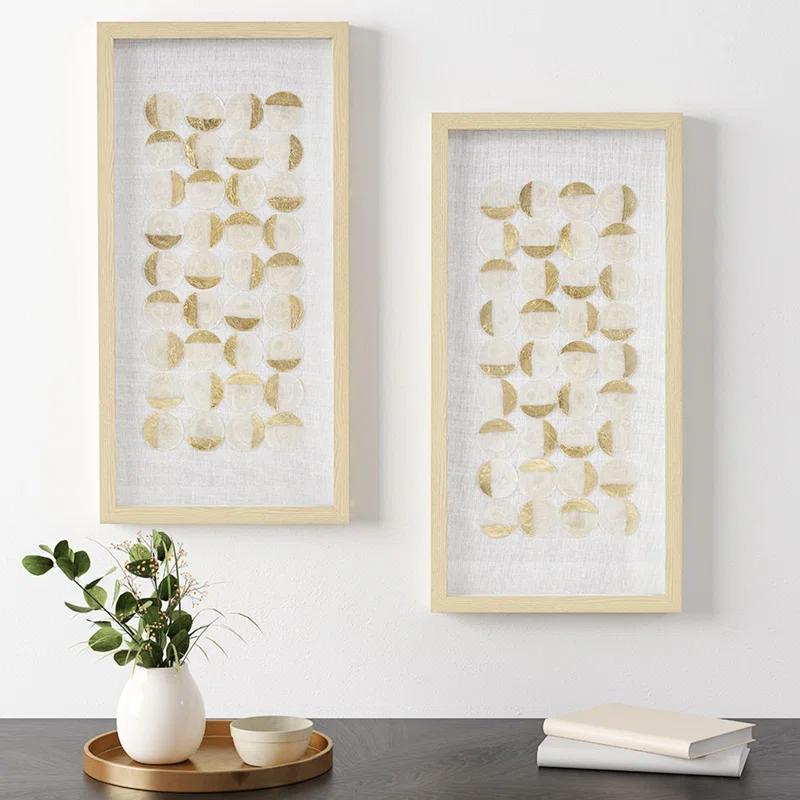 Mercury Row® Zeringue Emblem Natural Capiz with Gold Foil Shadowbox Wall Décor (Set of 2)