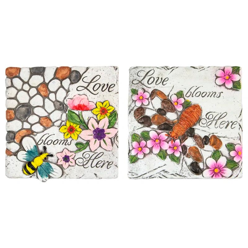 Northlight Seasonal Love Blooms Here' Floral Outdoor Garden Stones