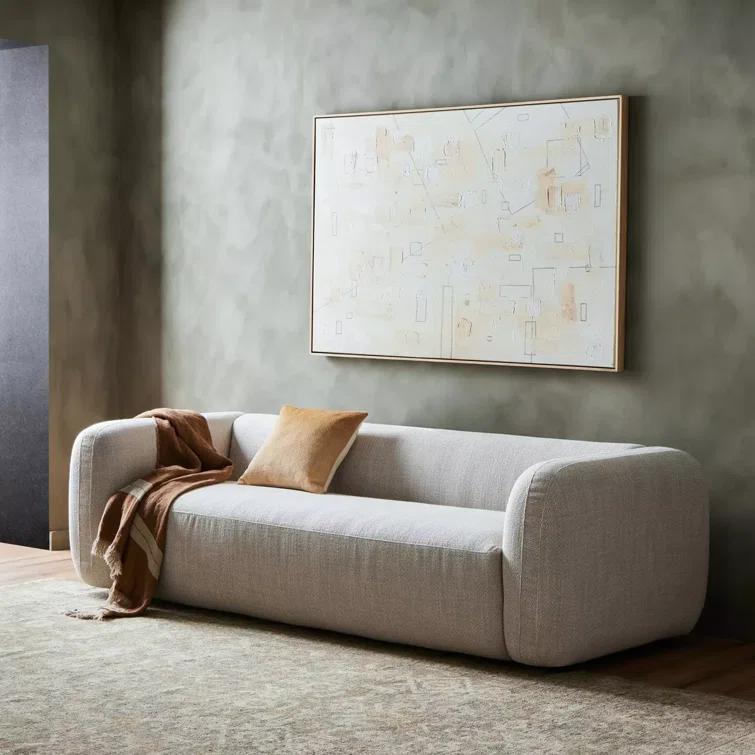 Nara 96'' Off-White Linen Tuxedo Arm Sofa