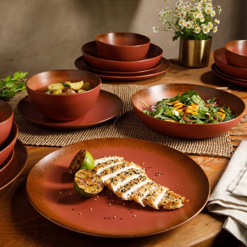 bloomhouse Palermo Sun 16 Piece Stoneware Reactive Glaze Plates and Bowls Dinnerware Set