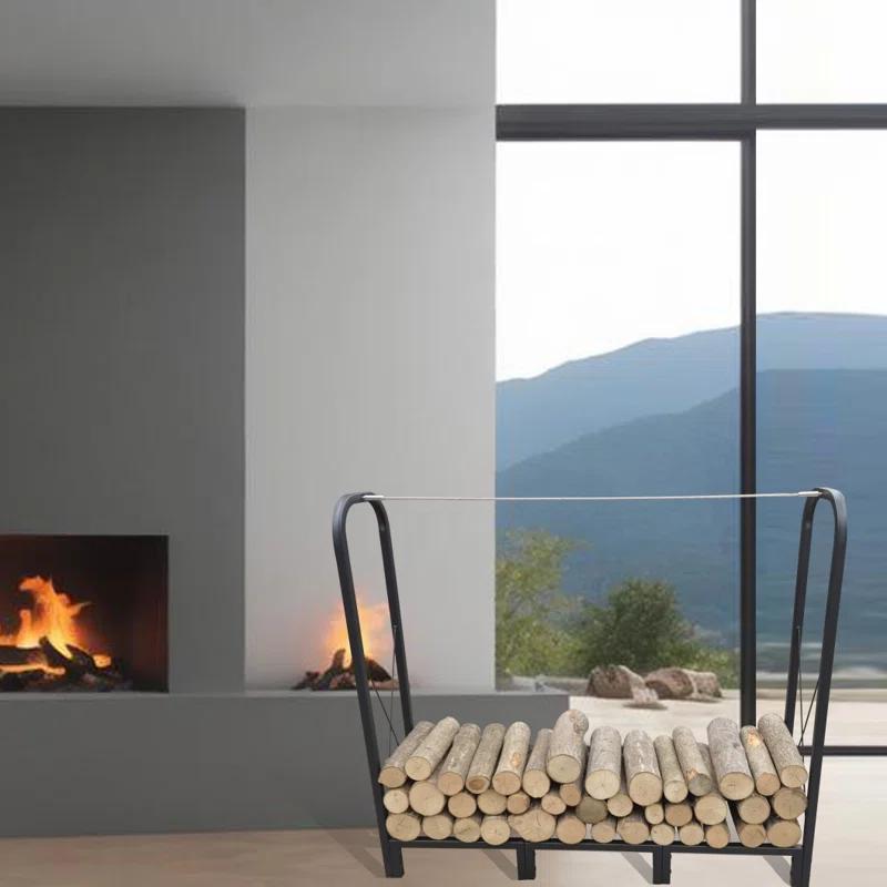 Arlmont & Co. 4Ft Heavy Duty Matte Black Firewood Rack For Indoor/Outdoor Use