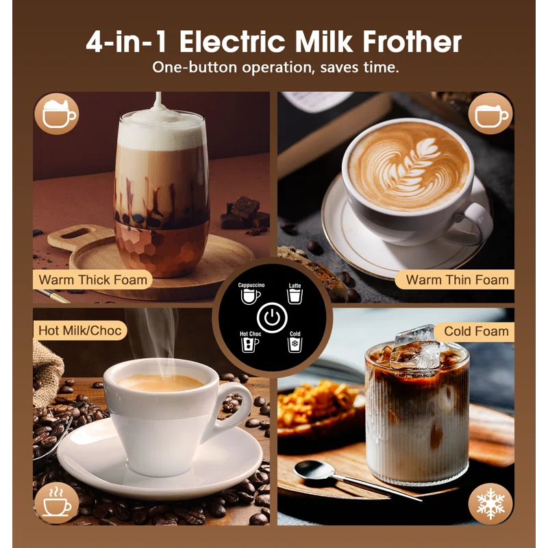 Teendow 900ml Electric Milk Frother Machine, Coffee Foamer Stainless Steel Milk Pitcher, Tea Stirrer, Hot And Cold Double,sliver | Wayfair