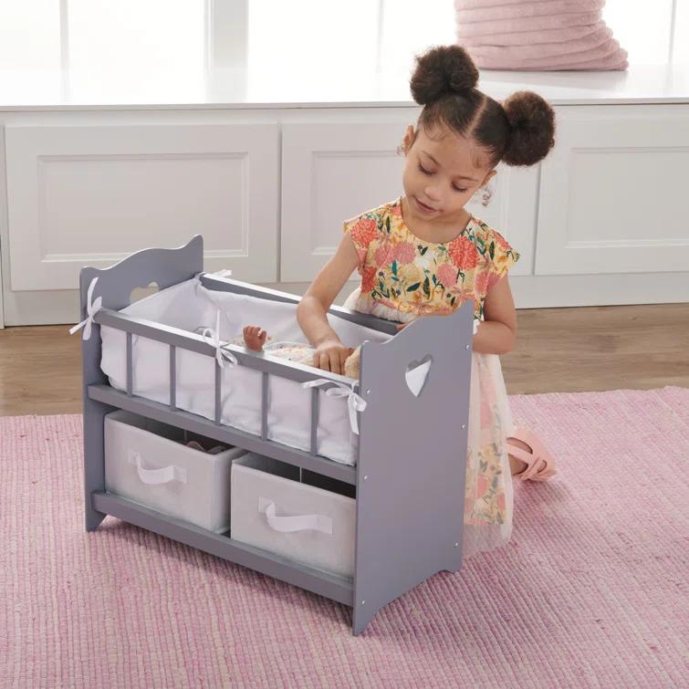 Badger Basket Doll Crib with Two Baskets and Free Personalization Kit - Executive Gray