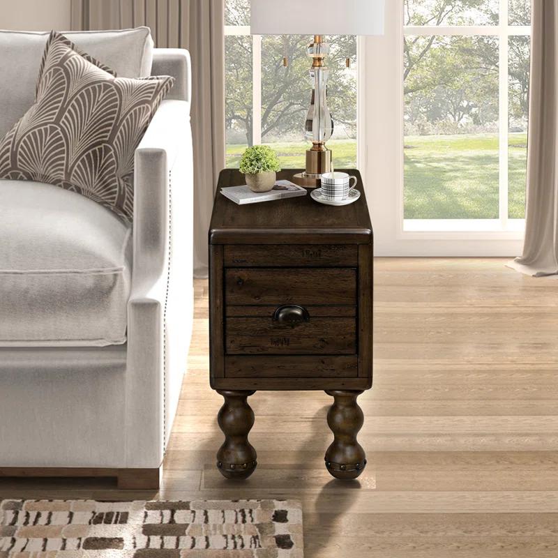 MSTYLE Solid Wood End Table, Rectangle 23.6 Inch Narrow Side Table With Drawer, Vintage Bedside Table Nightstand For Small Spaces, Living Room, Bedroom