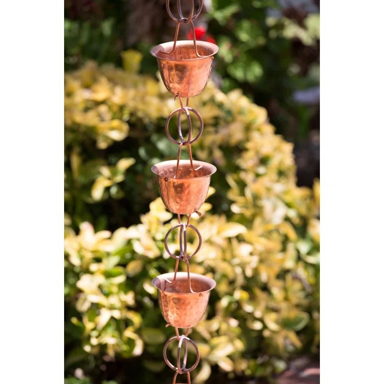 Monarch Rain Chains Pure Copper Hammered Cup Rain Chain Replacement Downspout for Gutters