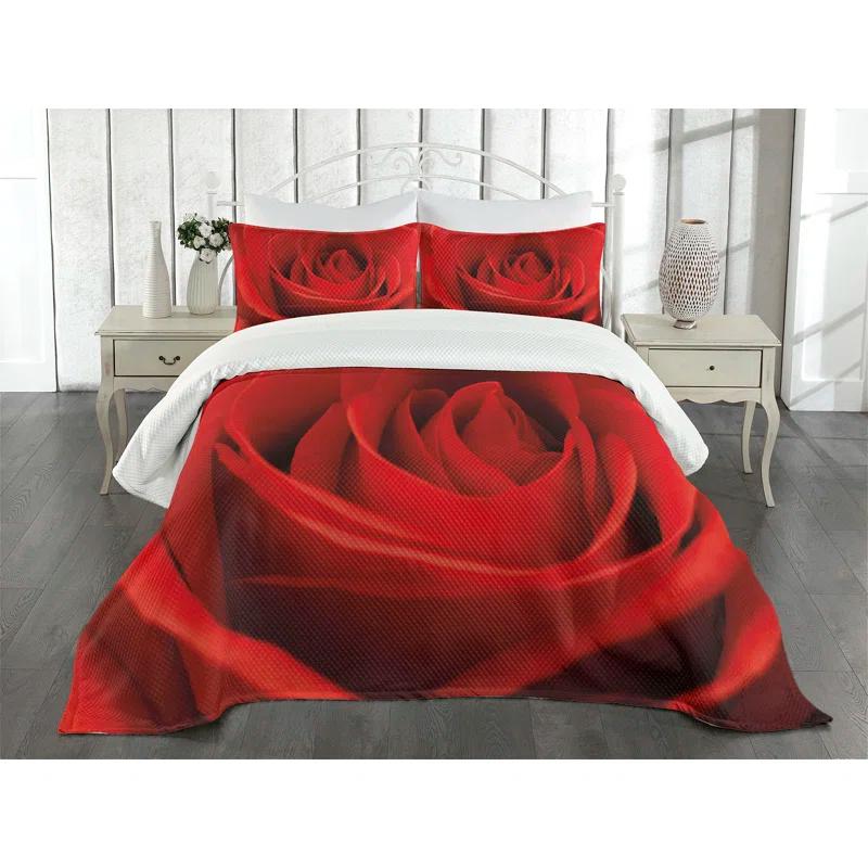 Ambesonne Rose Bedspread Natural Beauty Red Blossom Vermilion