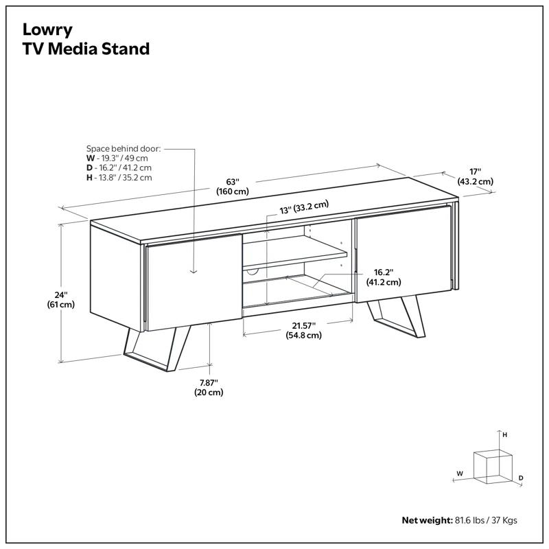 Simpli Home Lowry 63"W Solid Wood Modern Industrial TV Stand for TVs up to 70" with Storage