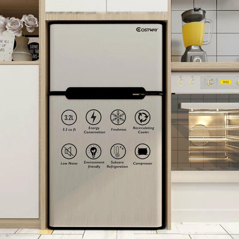 Costway Costway 3.2 Cubic Feet Portable Freestanding Mini Fridge with Freezer