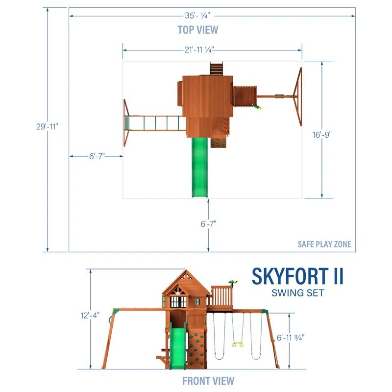 Backyard Discovery Backyard Discovery Skyfort II Cedar Wood Swing Set with Wave Slide, Clubhouse, Crow's Nest, and Monkey Bars