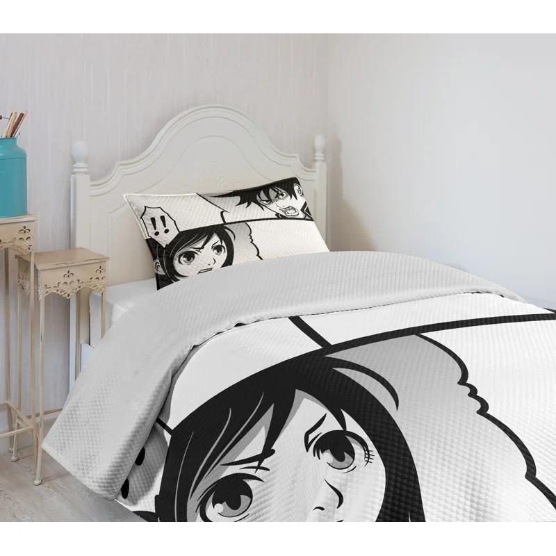 Ambesonne Ambesonne Anime Bedspread Set Japanese Cartoon Comic Black White Grey