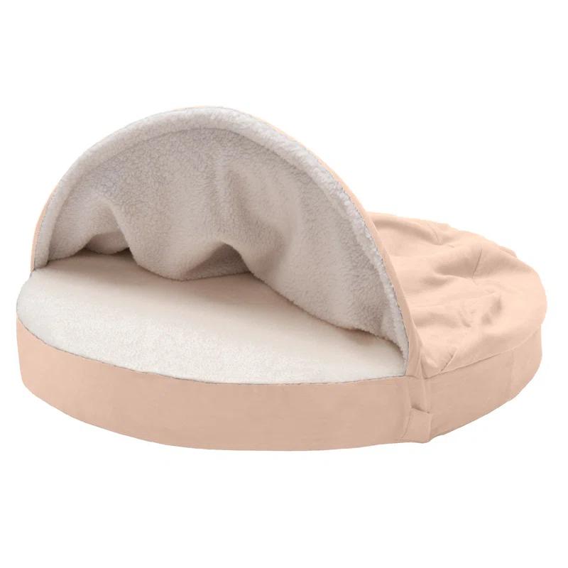 FurHaven Faux Sheepskin Round Hooded Orthopedic Dog Bed