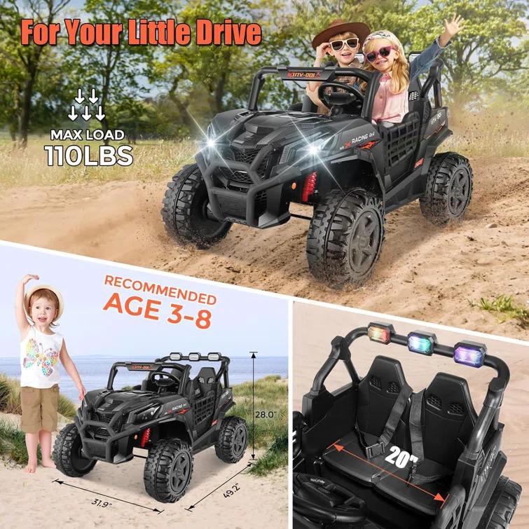 Ancheer 24v 2 Seater Ride on Car with Remote Control, 4WD/2WD Kids Power Electric Wheel UTV, 20" Spacious Seat, 4 Shock Absorbers, Music, Bluetooth, 24 Volt Ride On Toys for Boys/Girls