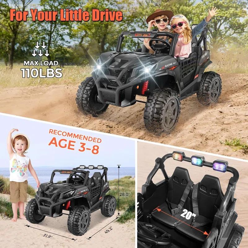 Ancheer 24v 2 Seater Ride on Car with Remote Control, 4WD/2WD Kids Power Electric Wheel UTV, 20" Spacious Seat, 4 Shock Absorbers, Music, Bluetooth, 24 Volt Ride On Toys for Boys/Girls