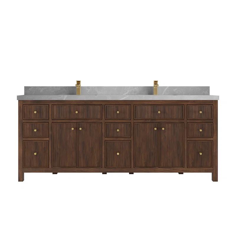 Willow Collections Sonoma 84 In. W X 22 In. D Double Sink Bathroom Vanity In Dark Walnut With Cove Edge White