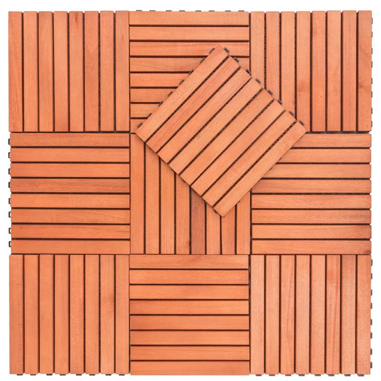 Vifah 12" x 12" Wood Interlocking Deck Tile in Tan (Set of 10)