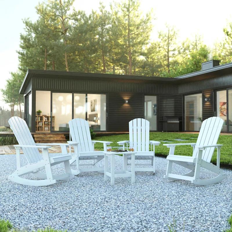 Beachcrest Home™ Longmire Set of 4 Poly Resin Adirondack Rocking Chairs with 1 Side Table