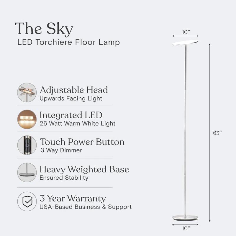 Brightech Sky Flux Industrial 63" Dimmable LED Floor Lamp with Adjustable Head