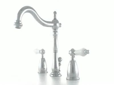 Kingston Brass Heritage Two-Handle 3-Hole Deck Mount Widespread Bathroom Faucet with Pop-Up Drain