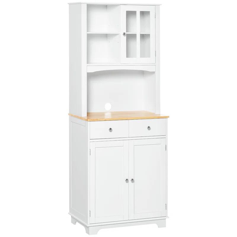Lark Manor™ HOMCOM Freestanding 67" Kitchen Buffet With Hutch, Pantry Cabinet With Microwave Stand, Adjustable Shelf, 2 Drawers, Cupboard, White