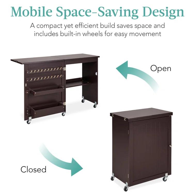 Best Choice Products 46'' x 16'' Sewing Table with Sewing Machine Platform and Wheels