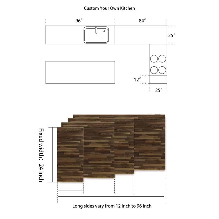 CONSDAN CONSDAN Butcher Block Counter Top, Solid Walnut Hardwood Countertop, Prefinished with Food-Safe Oil