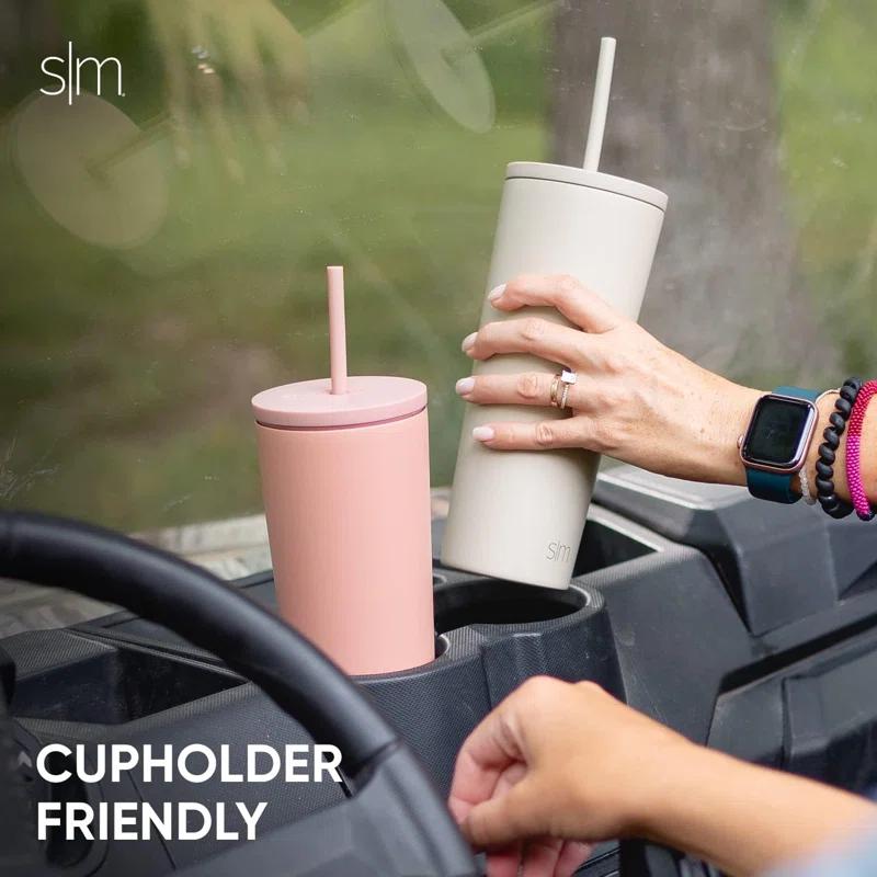 INKEDZ Simple Modern Insulated Tumbler with Lid and Straw | Iced Coffee Cup Reusable Stainless Steel Water Bottle Travel Mug | Gifts for Women Men Her Him | Classic Collection | 24oz | Almond Birch