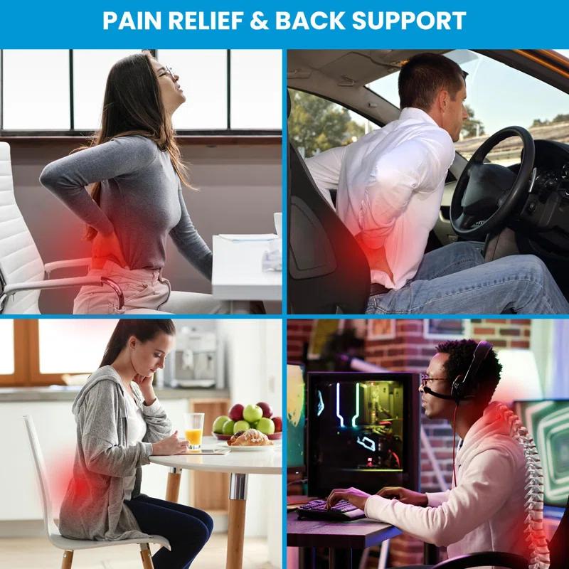 NATIONAL WINDOW Lumbar Support Pillow For Office Chair, Back Support Pillow For Car, Computer, Gaming Chair, Memory Foam Cushion, Relieve Back Pain, Improve Posture, Mesh Cover, Double Adjustable Straps
