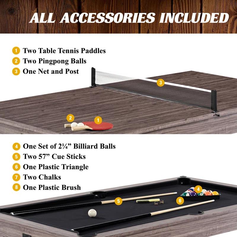 Barrington Billiards Monteray 7’ Pool Table, 3-in-1 with Dining Top & Rolling Storage Caddy