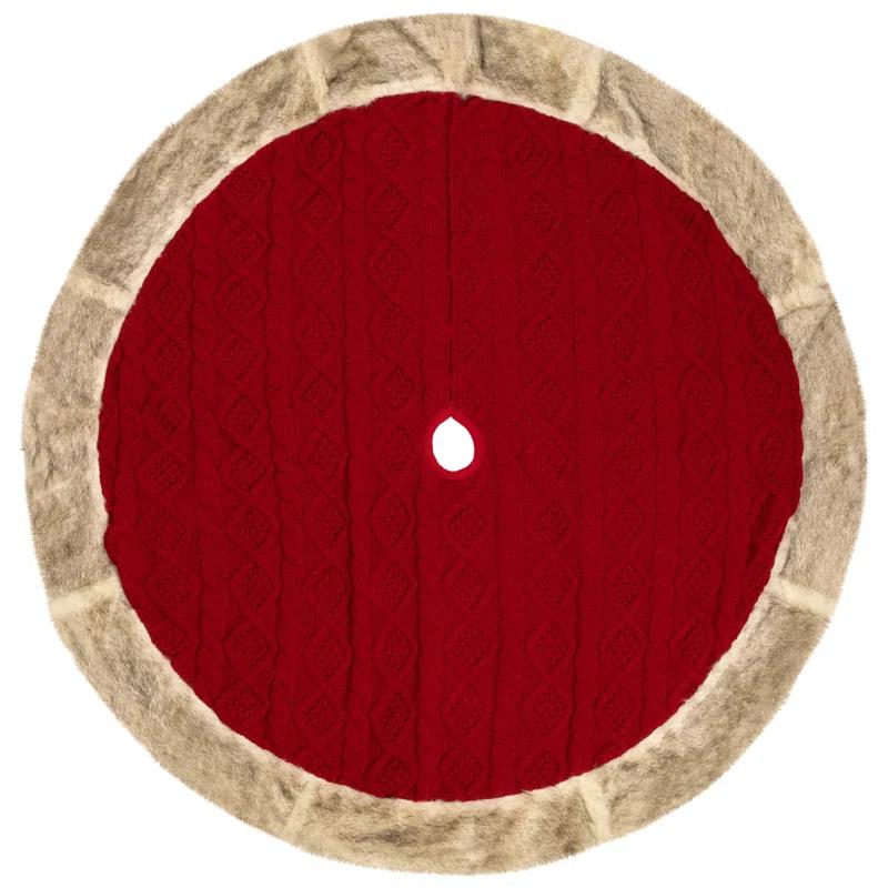Northlight Seasonal Cable Knit Christmas Tree Skirt With Faux Fur Trim- 48" - Red