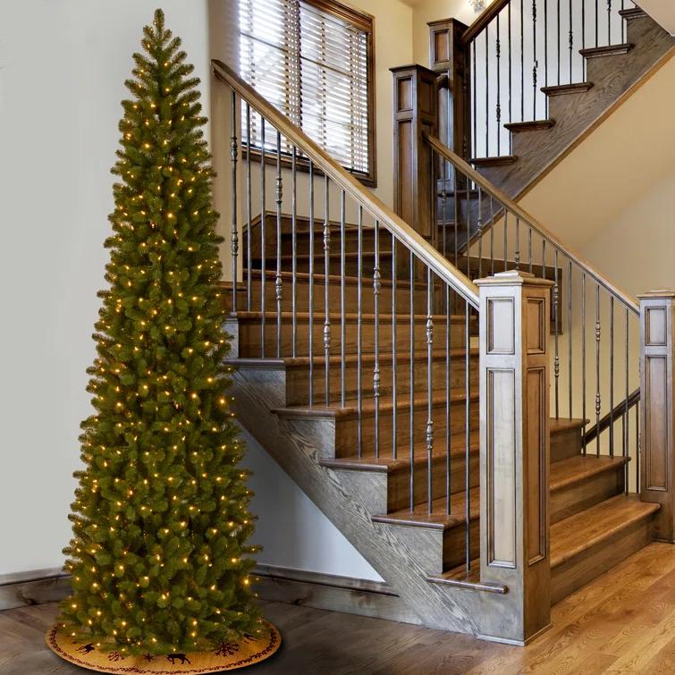 9' Prelit Pencil Slim Feel Real Downswept Douglas Fir Artificial Christmas Tree Dual Color Lights - National Tree Company
