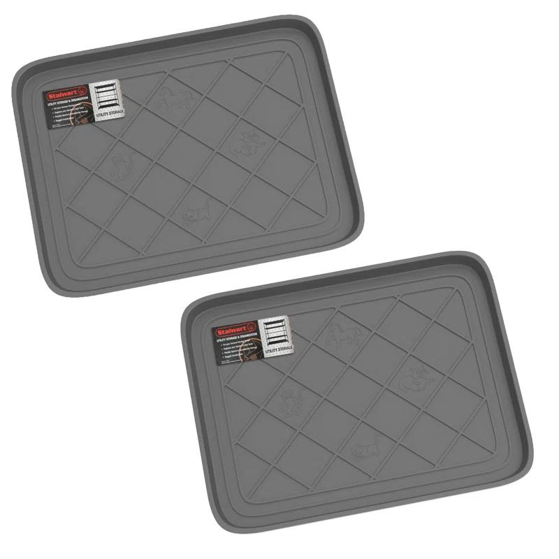 Stalwart All Weather Boot Tray – Water Resistant Plastic Utility Diamond Pattern Shoe Mat – Indoor or Outdoor Doormats for All Season Use by Stalwart (Set of 2)