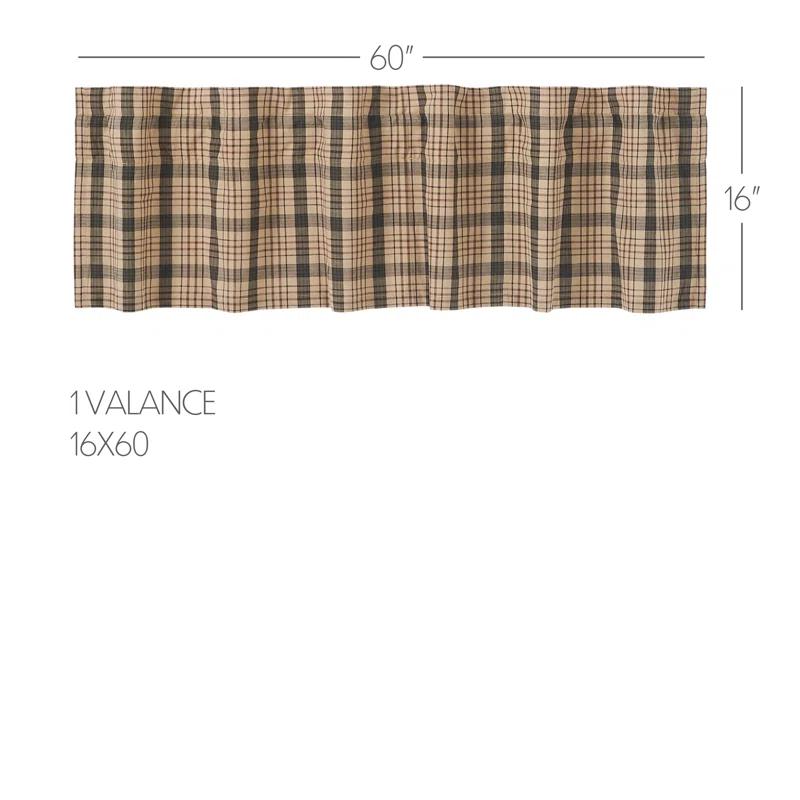 Rosalind Wheeler Holms Plaid Cotton Tailored Window Valance in Khaki/ Forest Green/ Russet