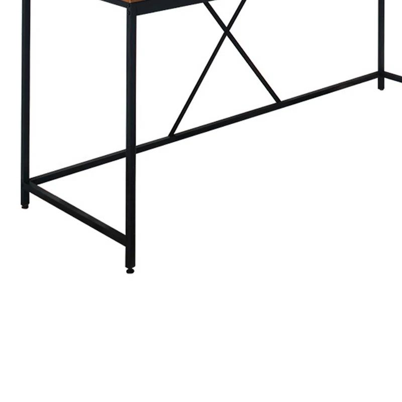 Benjara Posy Corner Desk, L Shaped Black Metal Frame, X Crossed, Wood Top