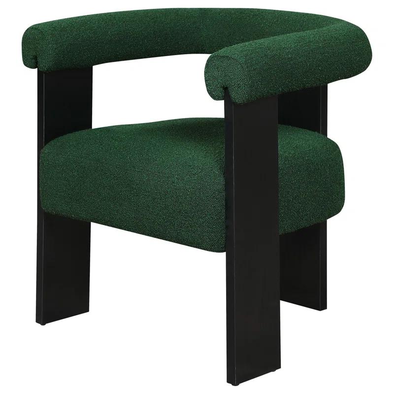 Benjara Cara Accent Chair, Curve Back, Boucle Fabric With Black Wood Legs